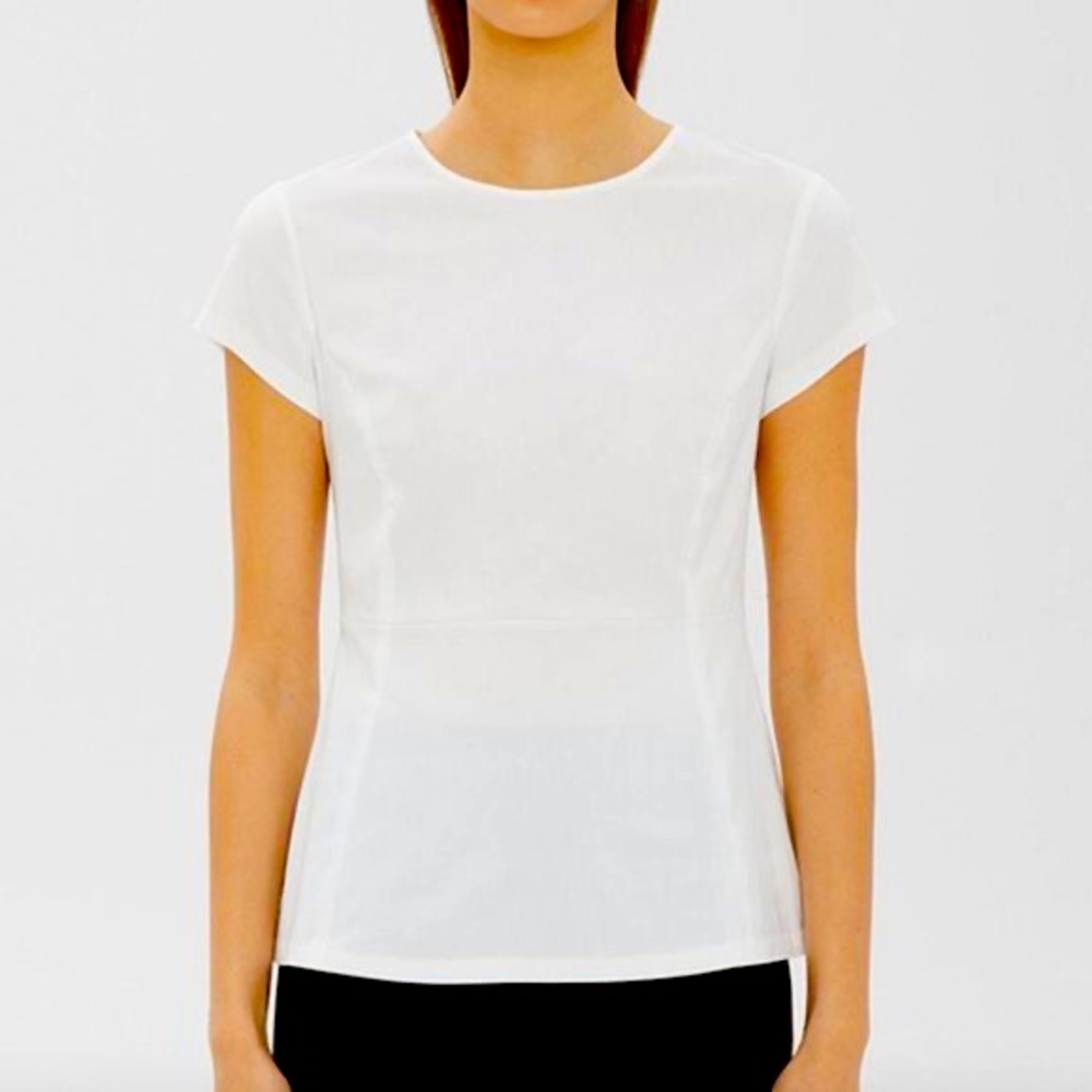 Theory White Carrian Precise Cotton Poplin Classic Top Blouse Business Summer